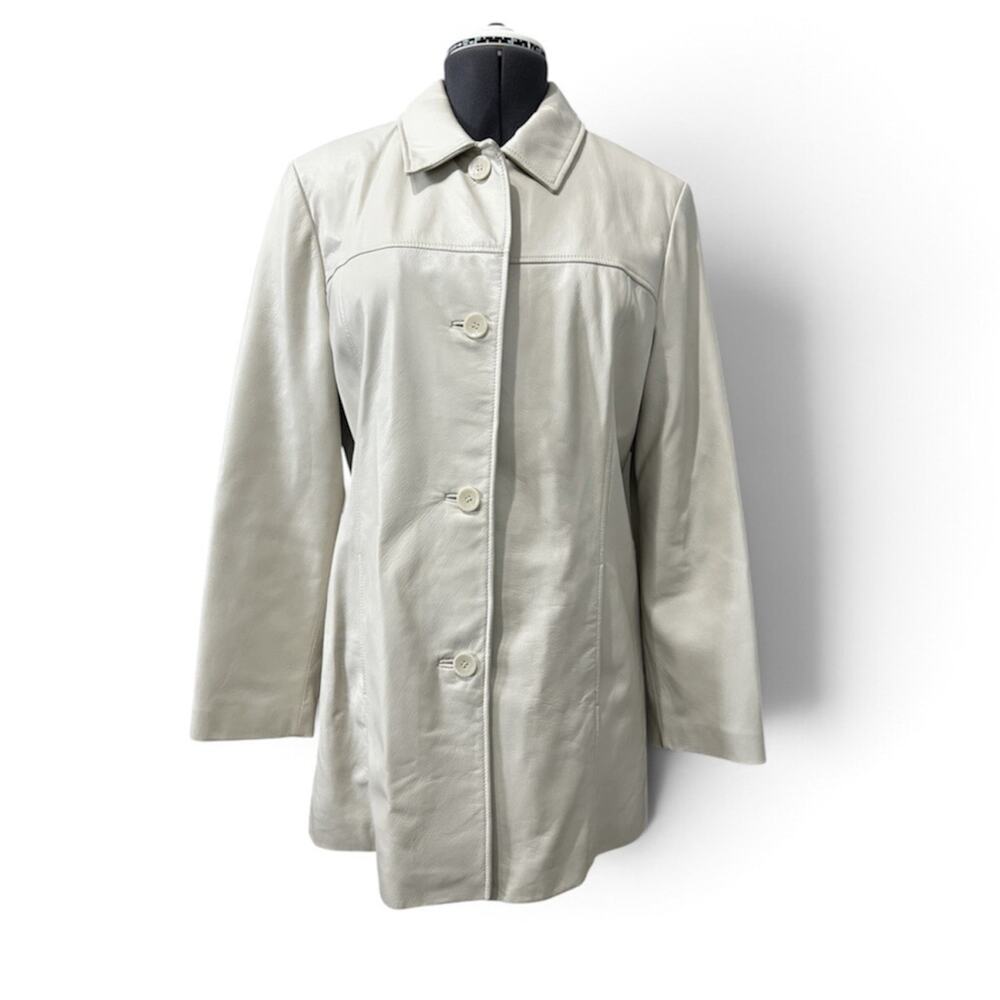 Vintage Wilsons Leather Pelle Studio Car Coat Jacket Medium Women Ivory Lined